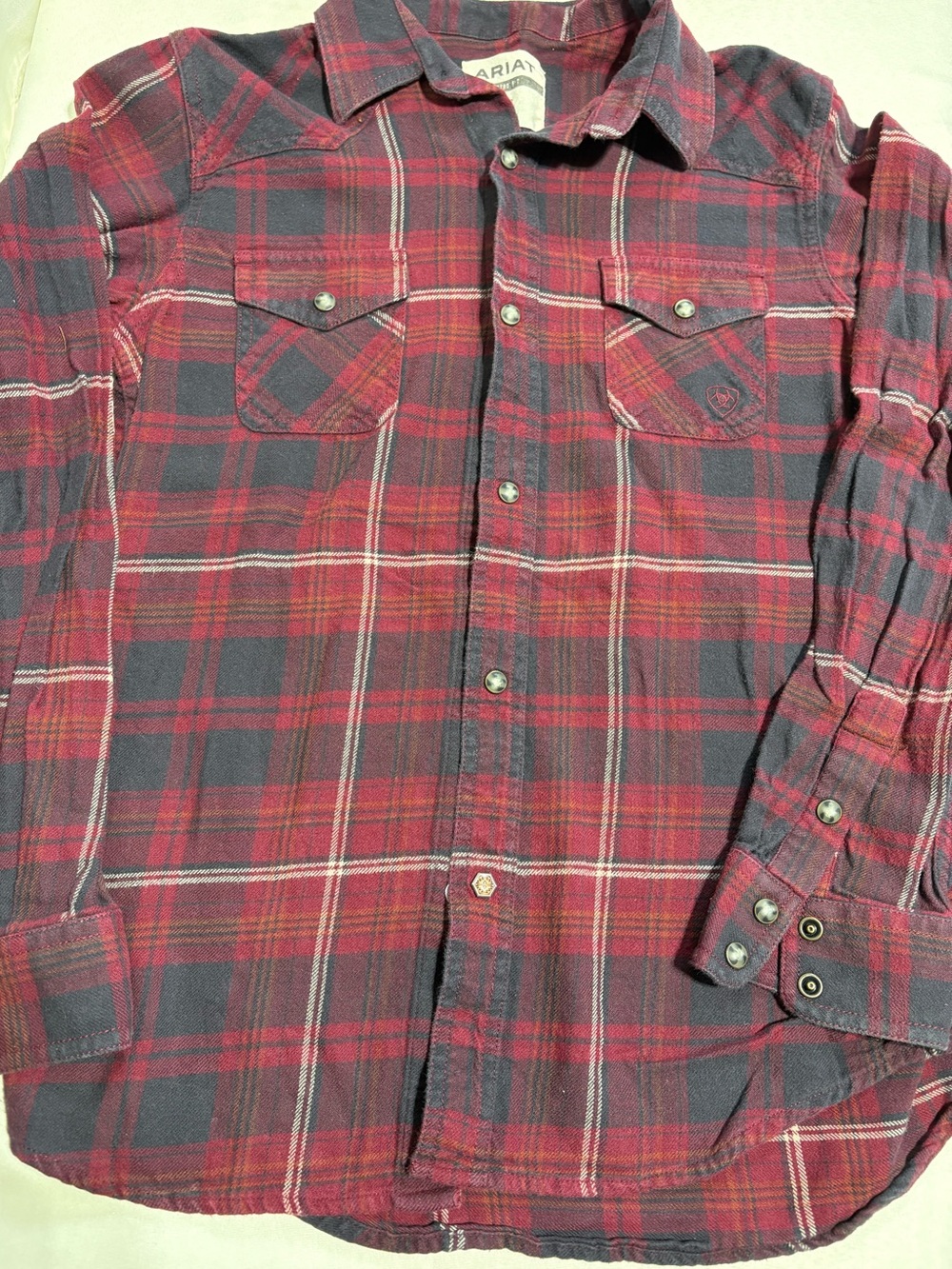 Ariat Youth Burgundy and Black Plaid Long-Sleeve Button-Down Shirt
